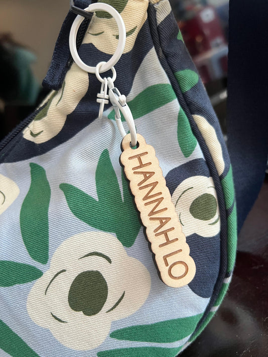 Custom engraved wooden bag tag / key chain